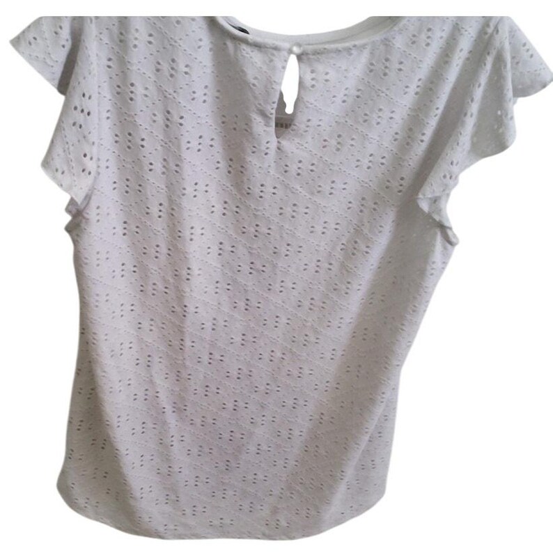 Adrianna Papell White Eyelet Top Size Medium Lined Cottage Fairy Flutter Sleeves image 4