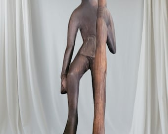 Vintage Hand Carved African Tribal Old Man Statue - Folk Art Decor