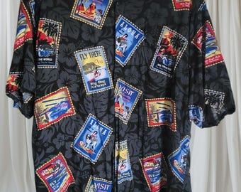 Unique Big Dogs Mens Shirt Size XL Hawaiian Postage Stamps Theme Boho Y2K