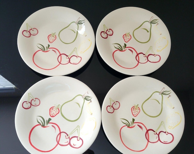 Vtg Whole Home Hand Painted Salad Dessert Plates Fashion Fruit Art Deco Set 4