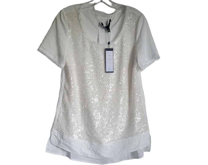 Hilton Hollis Designer Top Italian Material Womens Medium Ivory Gold Sequin Whimsical Fairy Style NWT