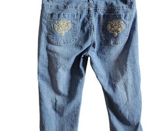 Mattina T. Capri Jeans Womens 13/14 Blue Embroidered Pockets McBling Y2K Grunge