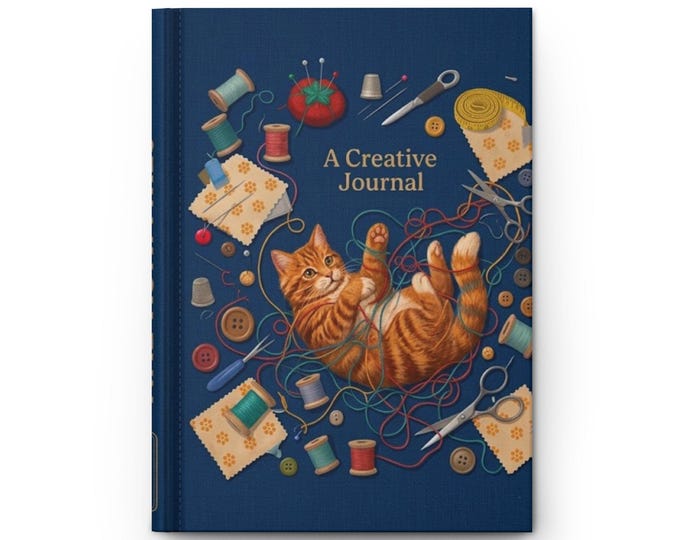 Spine Note Playful Ginger Cat with Sewing Notions Hardcover Sewing Journal
