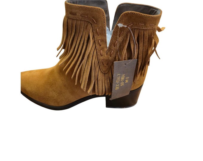 Bella-Vita Italian Leather Fringe Ankle Booties Womens 8 M Tan Western Money NIB