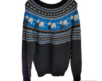 Womens Christmas Sweater Shirt Size M Holiday Time Polar Bear Retro Vintage