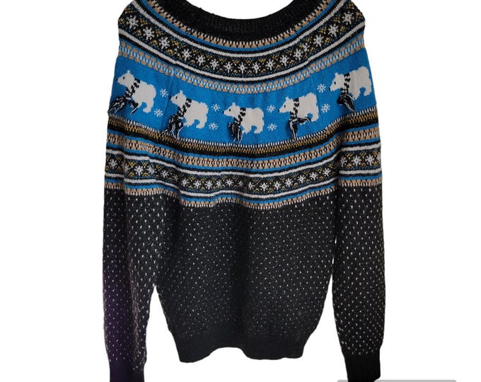 Womens Christmas Sweater Shirt Size M Holiday Time Polar Bear Retro Vintage