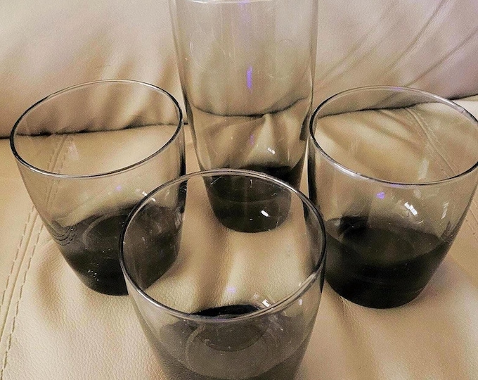 Libbey Glasses Set Smokey Brown Boho from 1970s – 1 Tumbler & 3 Old Fashion Cocktail Glasses