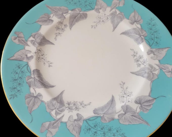 Mid-Century Wedgwood Bone China Plate - Gold Rim, Teal & Gray Design