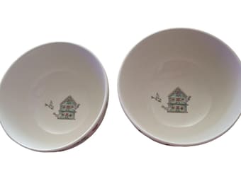Thomson Pottery Birdhouse Bowls Birdhouse Red Hearts Blue Jay set of 2