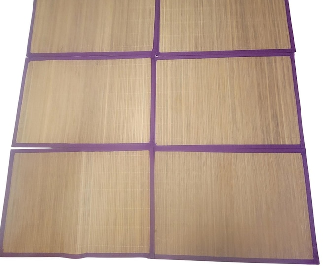 MCM Vintage Bamboo Placemats Purple Edge Eco Friendly Asian Kitchen Set of Six