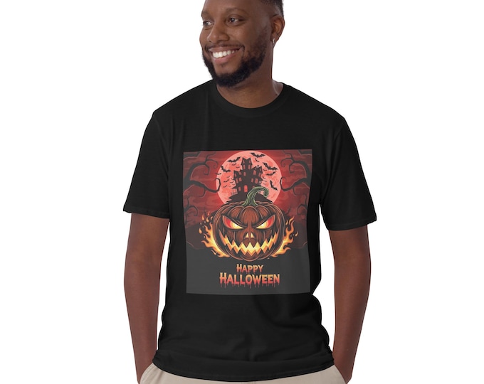 Halloween Shirt: Unisex Spooky, Pumpkins, Bats & Haunted House - 100% Cotton Tee Fall Gift