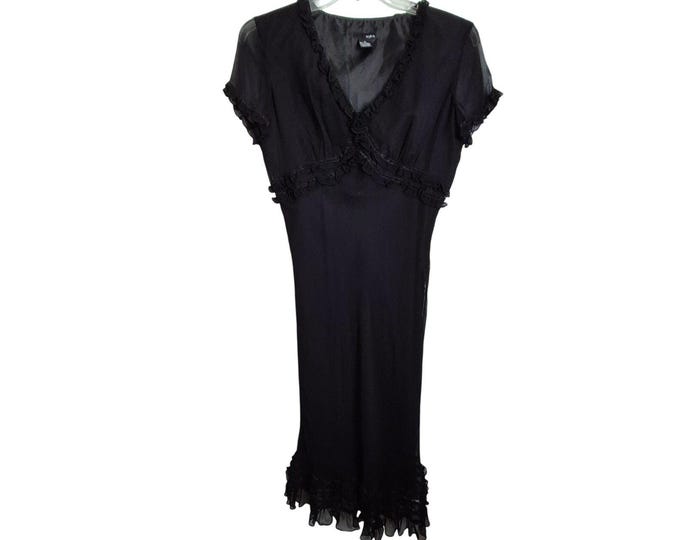 Womens Clothing Silk Babydoll Dress: Vintage Y2K Black Fairy Goth Midi, Size 12