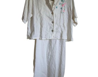 Ivy Petite Size10P Dress and Shacket Linen Embroidered Y2K Maxi Cottage Vintage