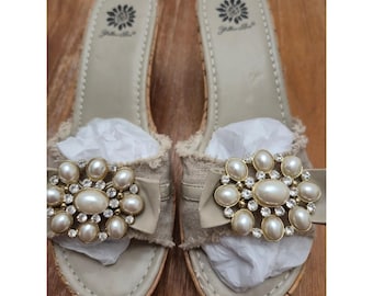 Yellow Box Wedge Maryland Sandals Womens 8.5 Beige Cork Wedge Slides Boho Beach