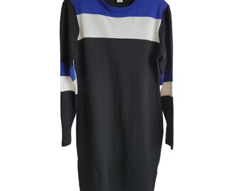 Vtg Larry Levine Y2K Knit Sweater Dress Size M Black Wear with Leggings Warm