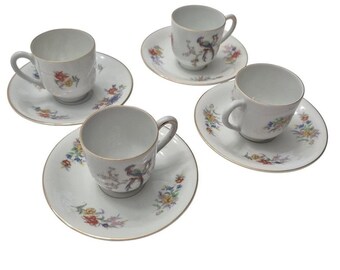 Carl Tielsch Altwasser Peasant Demitasse Cup Saucer White Gold Trim Wedding Set4