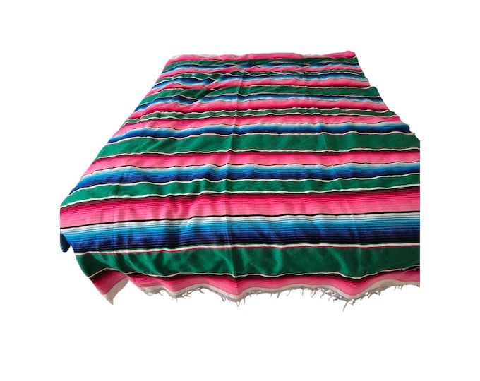 Vintage Mexican Serape Throw: Bright Multi-Color Stripes, 80x63