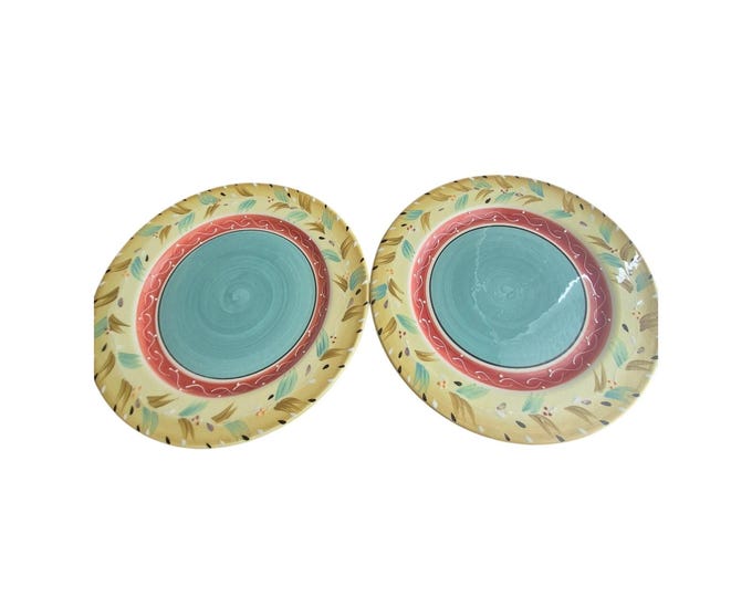 Vintage Ole by Block Dinner Plates (Set of 2): Hand-Painted MCM Design