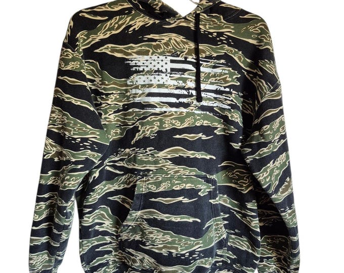 Independent Trading Co. Hooded Sweatshirt Size L Fleece Camo Tactical Flag Tiger