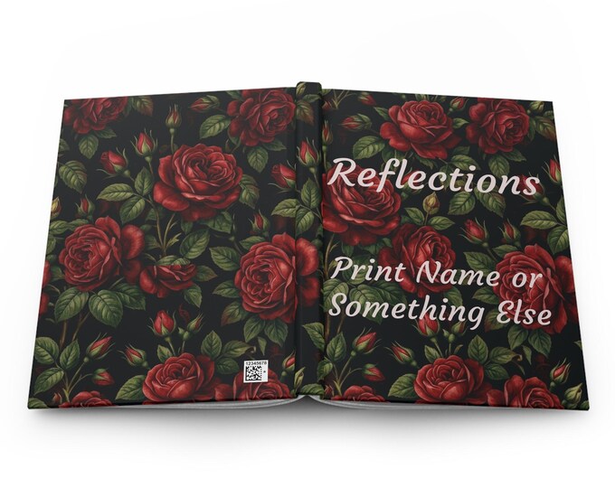 Personalized Red Rose Pattern Hardcover Journal | Lined Notebook, Floral Reflections