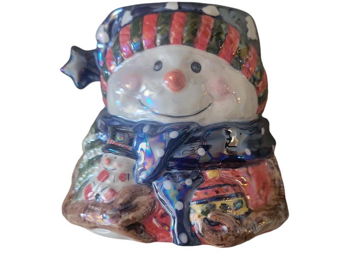 Christmas Jolly Snowman Ceramic Candle Style Eyes by Baum Bros Never used! VTG