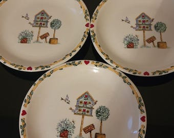 Y2K VTG Bluebird Birdhouse Salad Plates 7.75  Casuals by China Pearl Set of 3