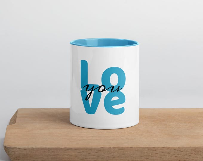 Blue Love Coffee Mug - Romantic Ceramic Cup, 11oz