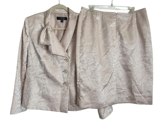 Vintage Brocade Skirt Suit Sz 14 - Le Suit Ivory Bow, Lined Luxury