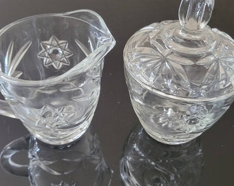 Vintage Anchor Hocking Star of David Sugar and Creamer Set - Retro Glassware