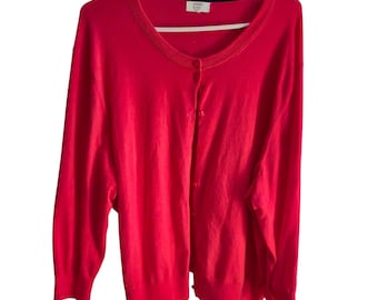 Crown & Ivy Cardigan Women 2X Pink Button Front Cotton Blend Curvy Knit Sweater