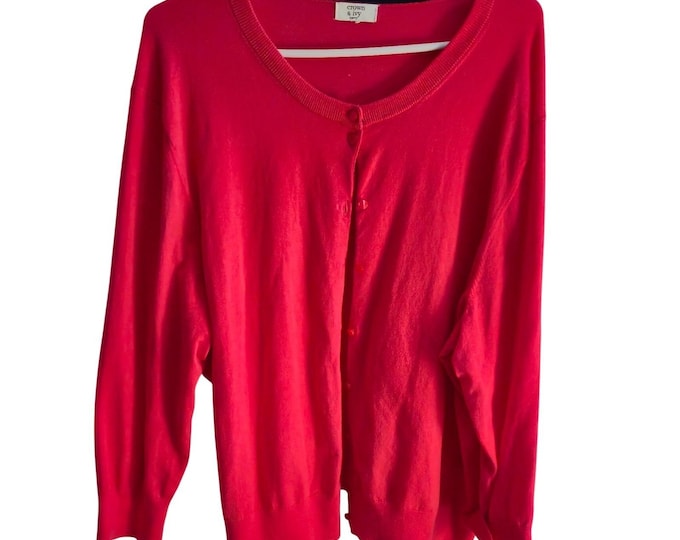 Crown & Ivy Cardigan Women 2X Pink Button Front Cotton Blend Curvy Knit Sweater