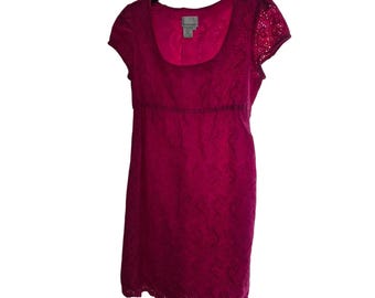 Donna Morgan Eyelet Lace Dress Womens 6 Pink Silk Blend Empire Waist Cocktail