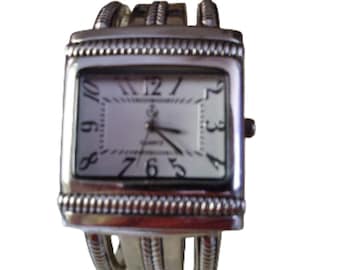 Silver-tone cuff watch, quartz, new battery—boho goth style statement piece wow