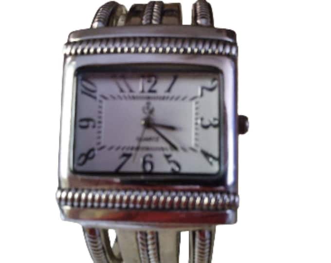 Silver-tone cuff watch, quartz, new battery—boho goth style statement piece wow