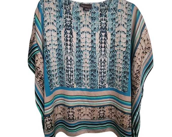 Dana Buchman Women Blouse Size L Kaftan Batwing Sleeves Silky Boho Snake Chic