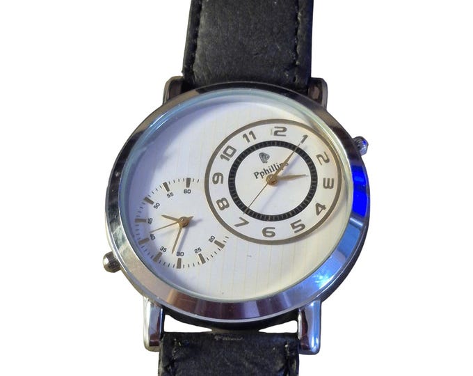 Pphillips Mens Watch Dual Time Unusual Unique design Large Dial Great gift