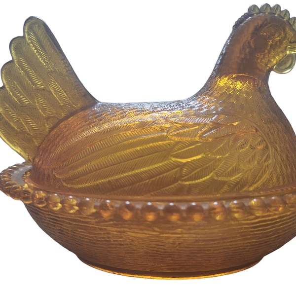 Indiana Glass Hen on Nest Covered Candy Dish Gold Vintage
