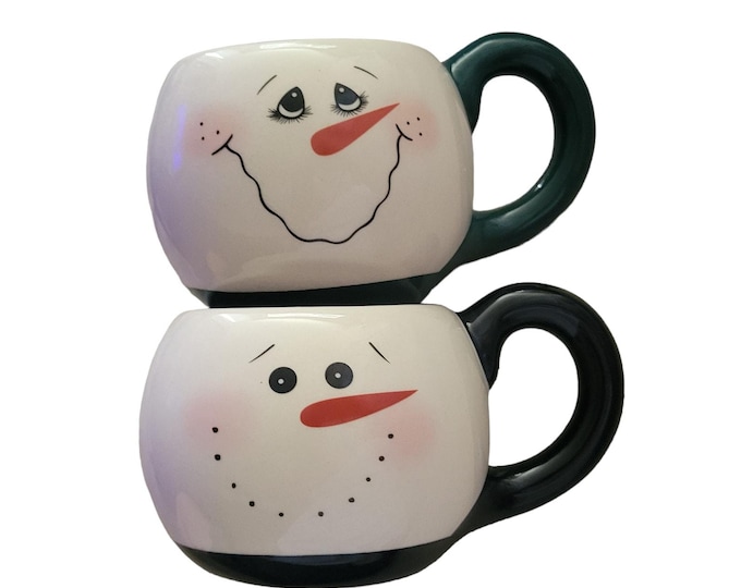 Snowman  Christmas Coffee Mugs – Holiday Christmas Winter - Set of 2 Vintage