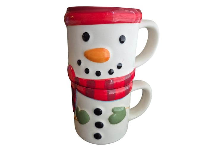 Hallmark Stacking Christmas Winter Mugs Cups Set of 2 That Stack to Make Snowman