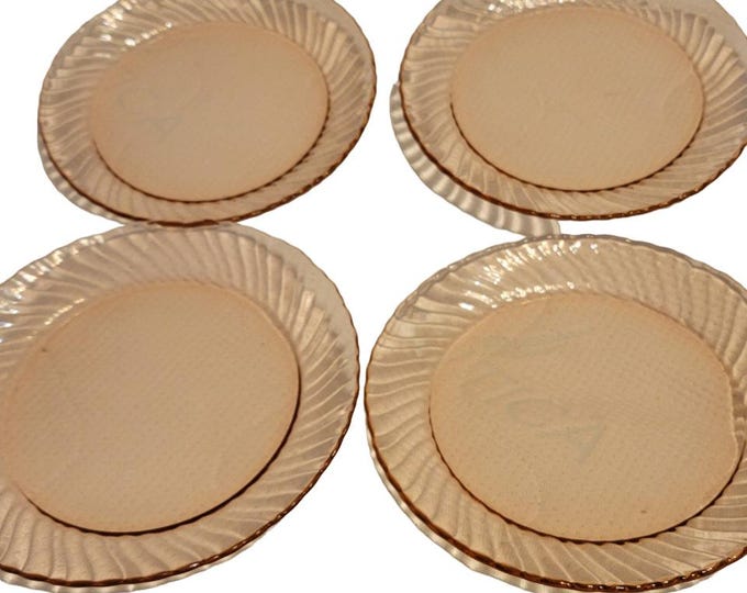 Vintage MCM Arcoroc France Rosaline Pink Swirl Glass 7.5” Salad Plates Set/4