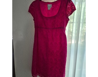 Donna Morgan Eyelet Lace Dress Womens 6 Pink Silk Blend Empire Waist Cocktail
