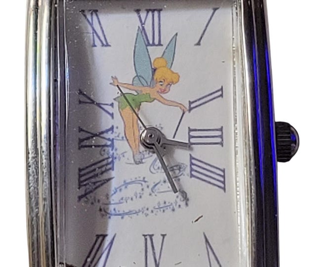DISNEY Children's Watch Tinker Bell Rectangle Face Blue Band New Battery Works