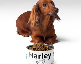 Personalized Pet Bowl Stainless Steel with Paw Prints, Bone & Custom Name and Colors
