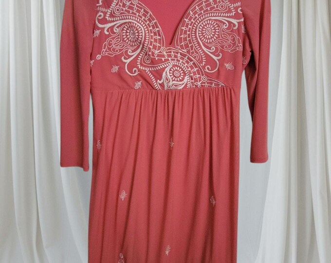 Nurture Dress S Midi V Neck Dark Peach Flowing Lined Embroidery Empire Baby Doll