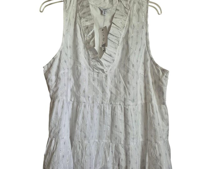 Crown & Ivy Women Shirt White Lined Metallic Size 2X  Peasant Cottage Fairy NWT