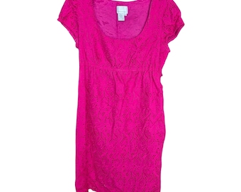 Donna Morgan Eyelet Lace Dress Womens 6 Pink Silk Blend Empire Waist Cocktail