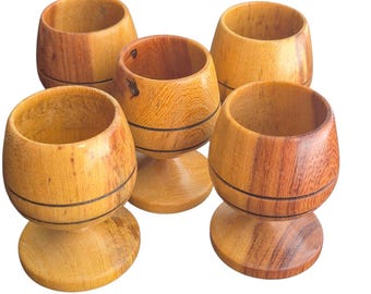 Vintage Set of 5 Olive Wood Egg or Communion Cup Unique Wood Grain, Handcrafted