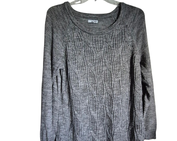 Sonoma Women’s Sweater 2X – Gray Cable Knit Cotton Blend Y2K Oversize, Excellent