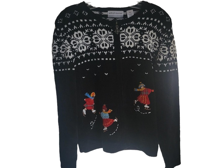 Alfred Dunner Cardigan Womens PXL Fair Isle Ice Skater Zip Winter Grandmacore