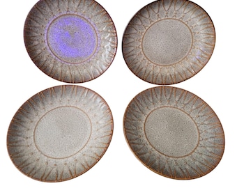 Laura Gates Brown Speckled Salad Plates Reactive Glaze Embossed Arches Dots 4